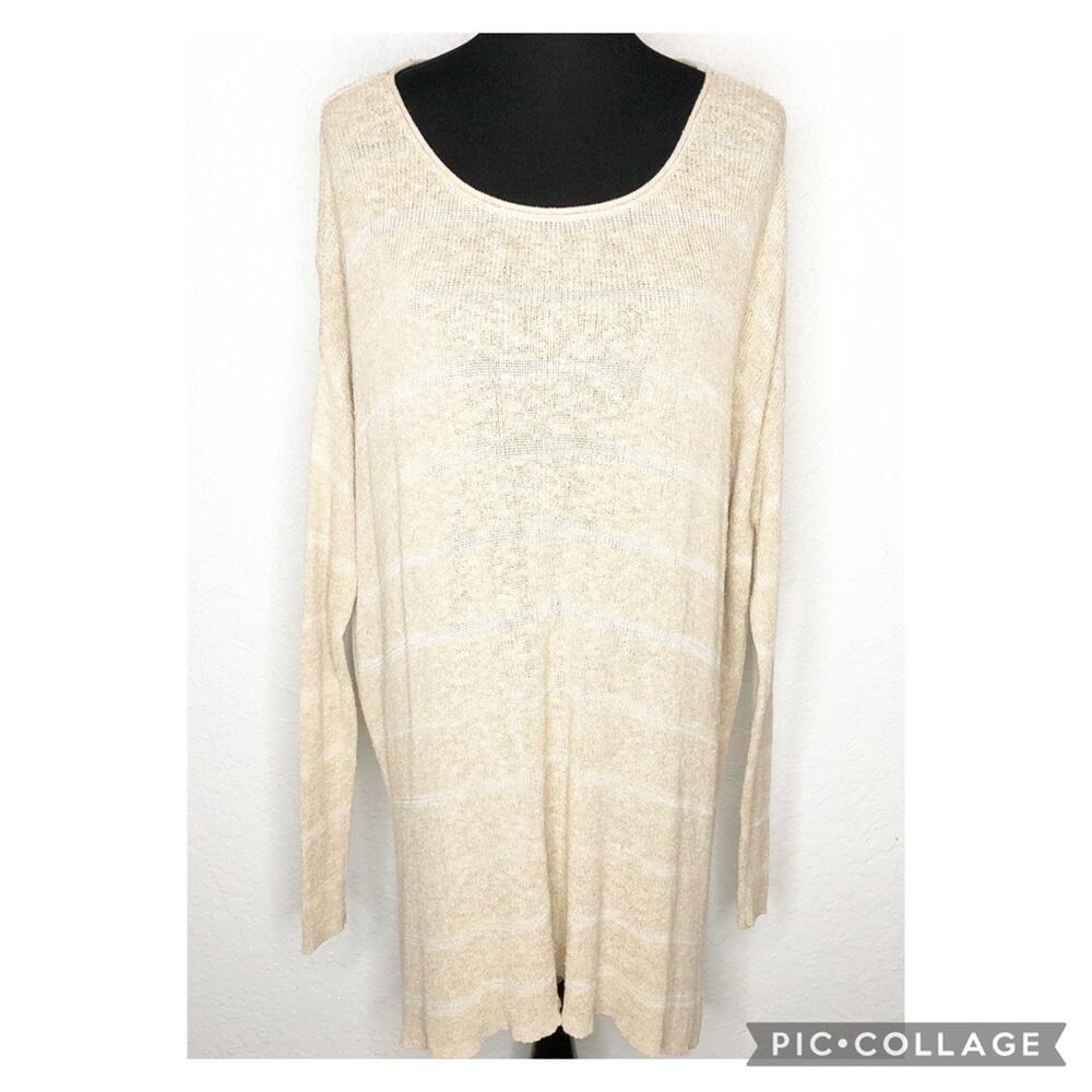 Free People tan cream striped knit sweater tunic size Medium